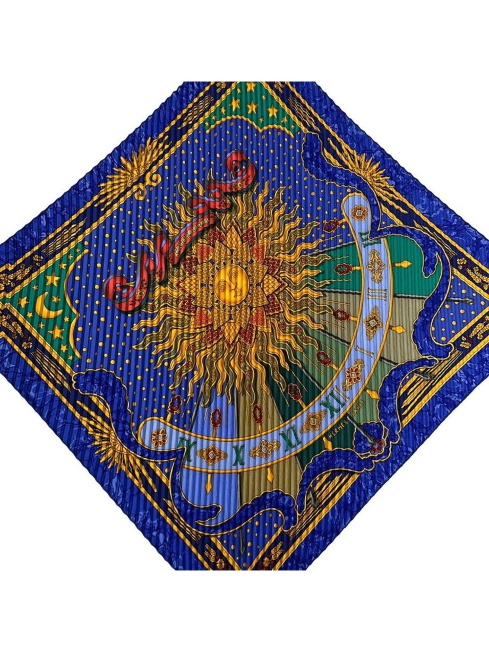 Hermes Scarf Carre Plisse Navy Dark Yellow Multi Carpe Diem